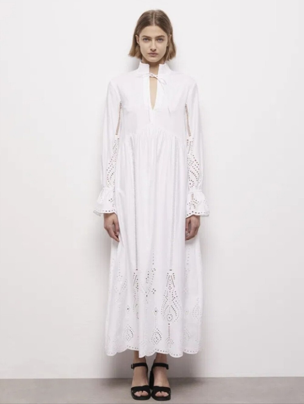 The Kooples Broderie Anglaise Eyelet Embroidered Cotton Maxi Size 1 Small White - Picture 1 of 16